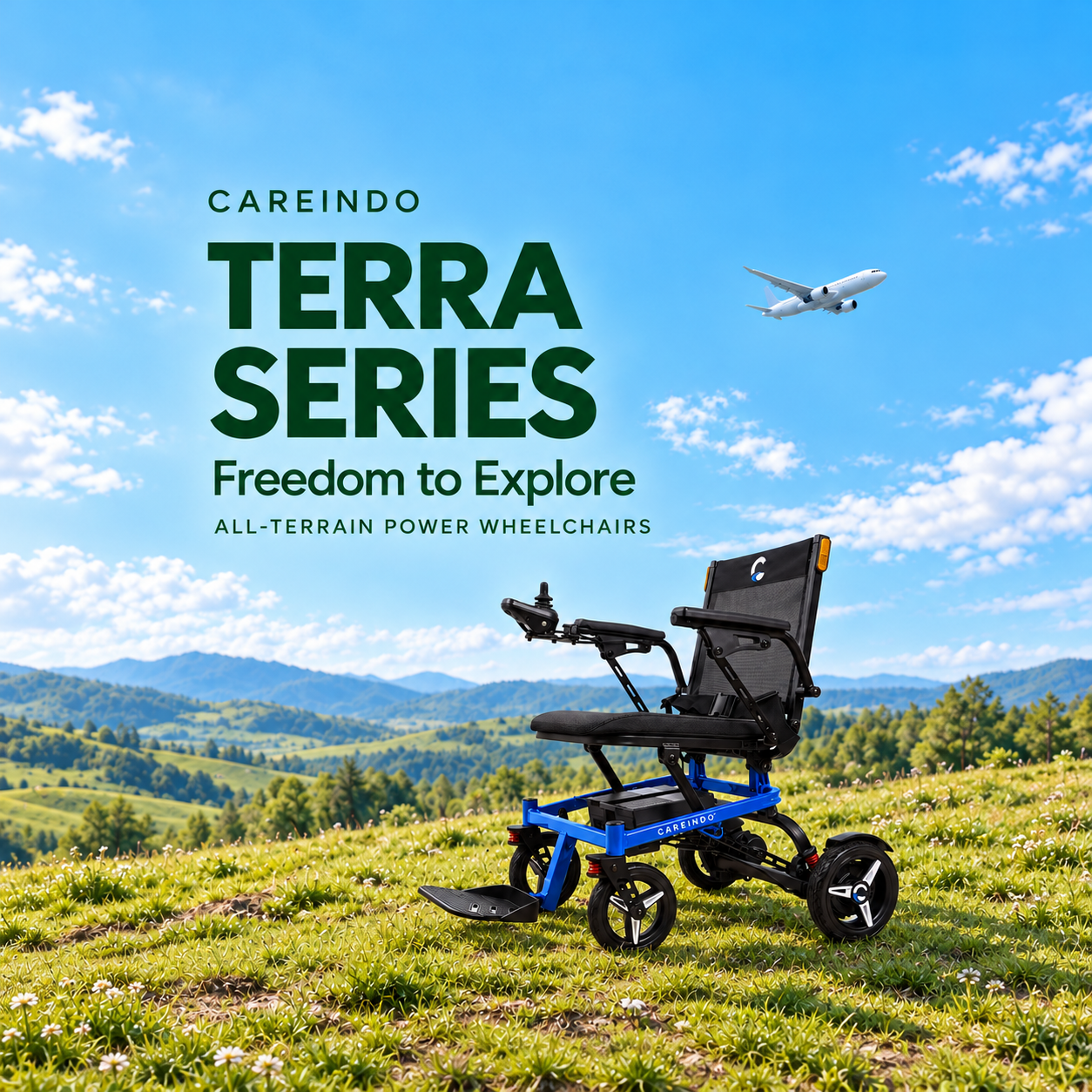 Careindo Terra Series Kursi Roda Elektrik Traveling Outdoor All Terrain