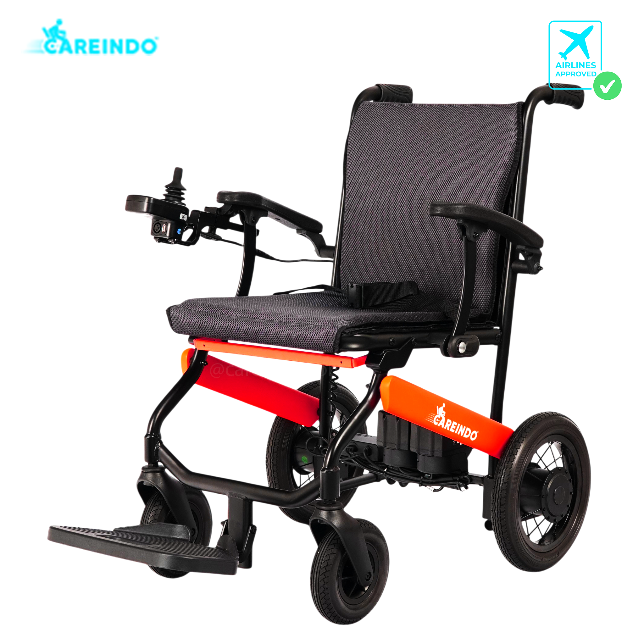 Kursi Roda Elektrik Travelling Careindo N5521 Semi Carbon Orange