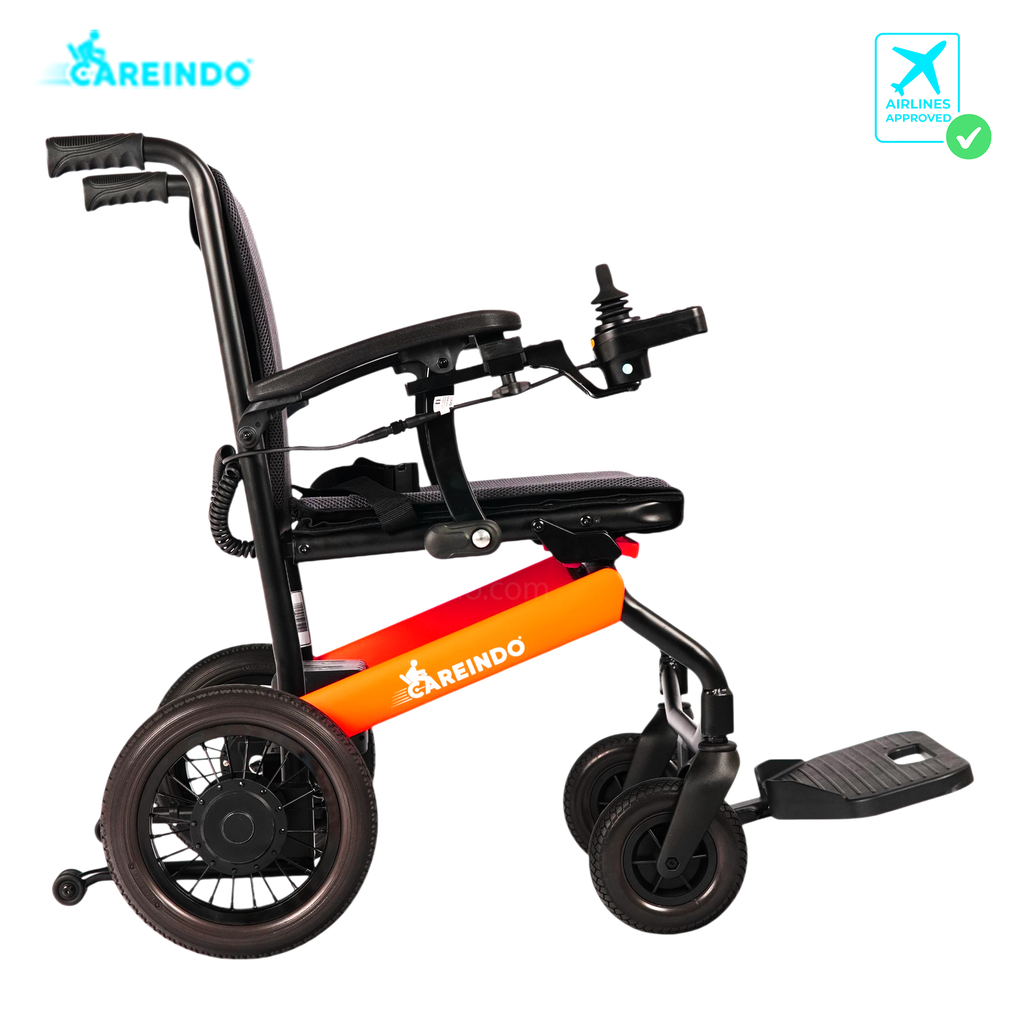 Kursi Roda Elektrik Travelling Careindo N5521 Semi Carbon Orange