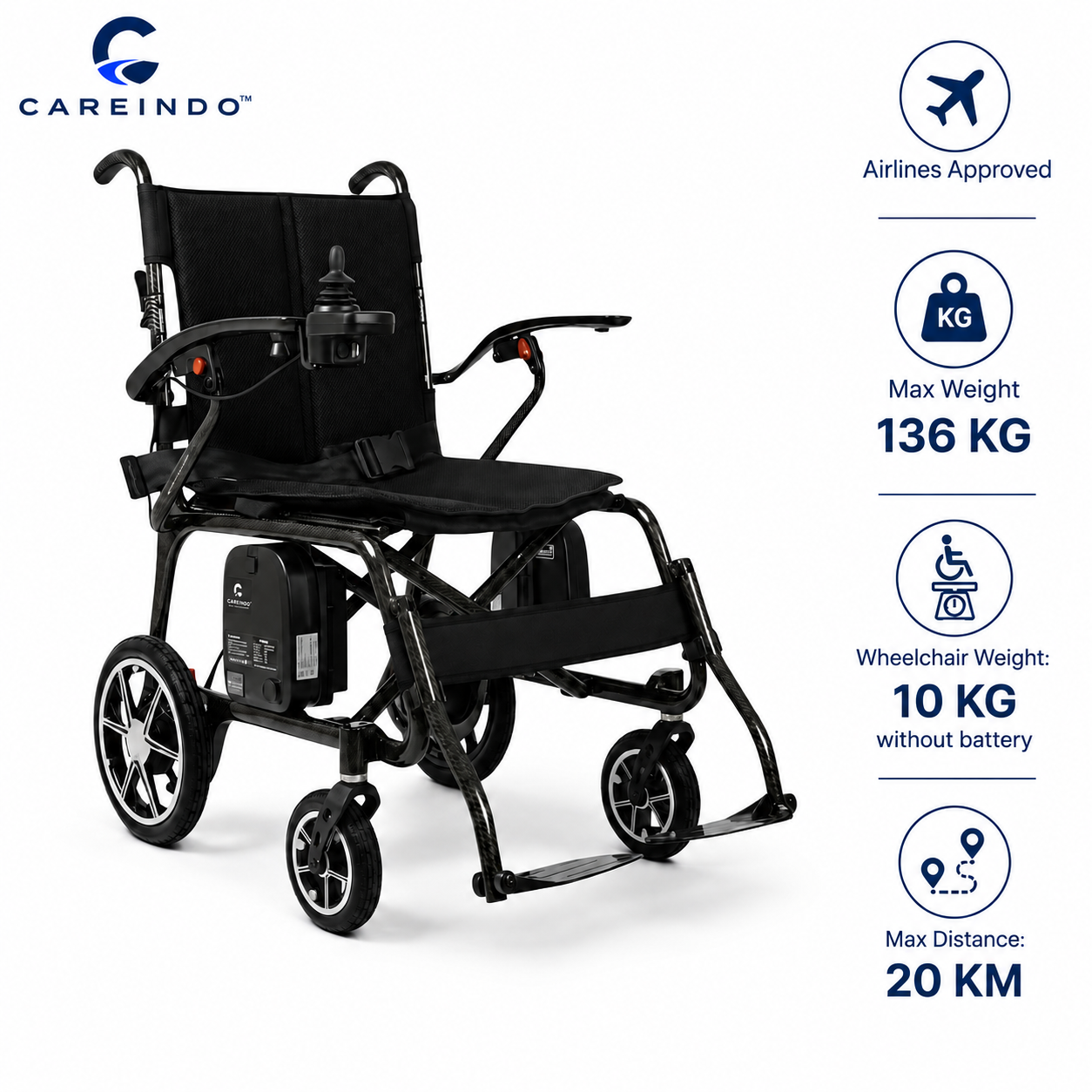Kursi roda elektrik carbon fiber Careindo terlipat dan siap dibawa traveling