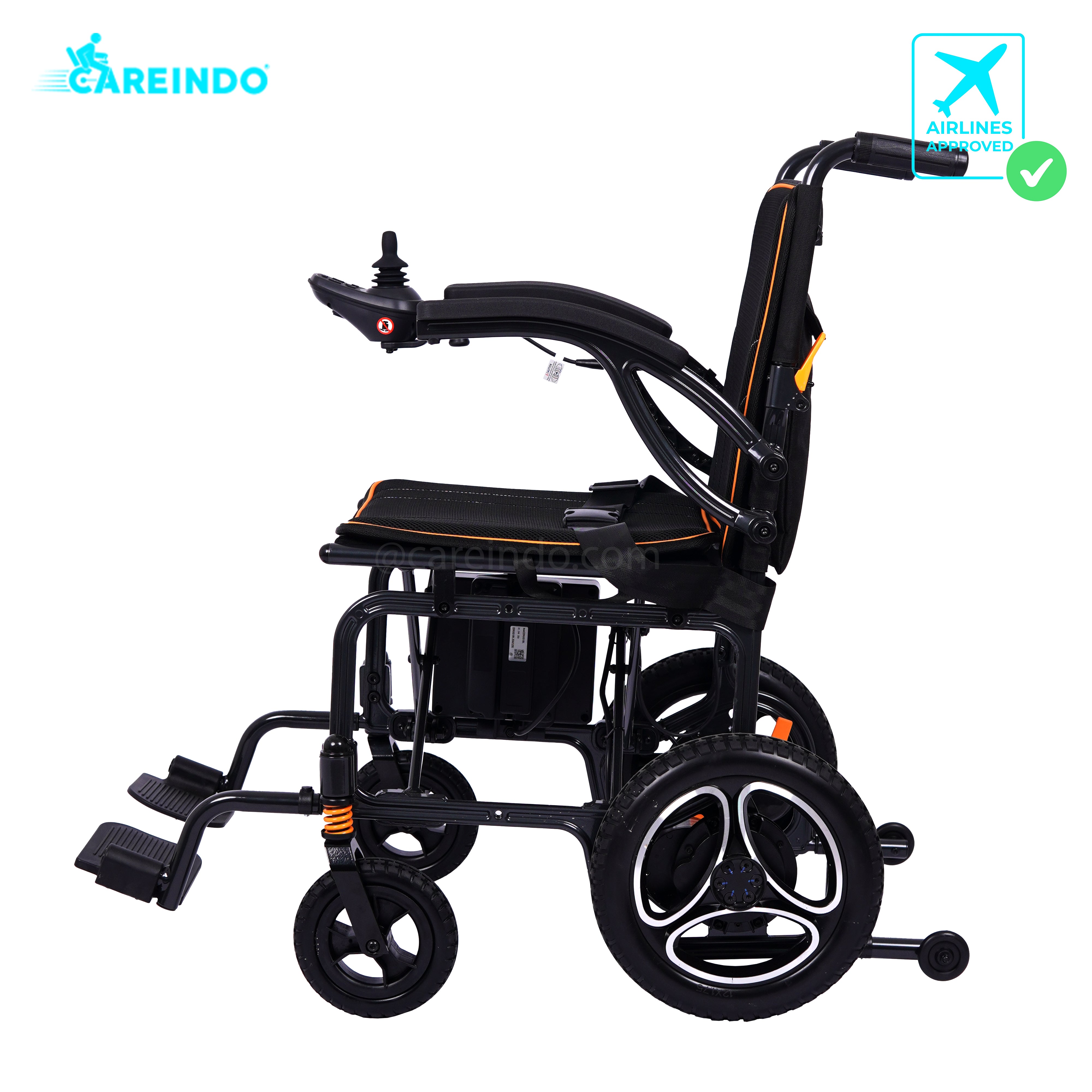 Kursi Roda Elektrik Careindo N5519 Black Tampak Samping roda velg racing
