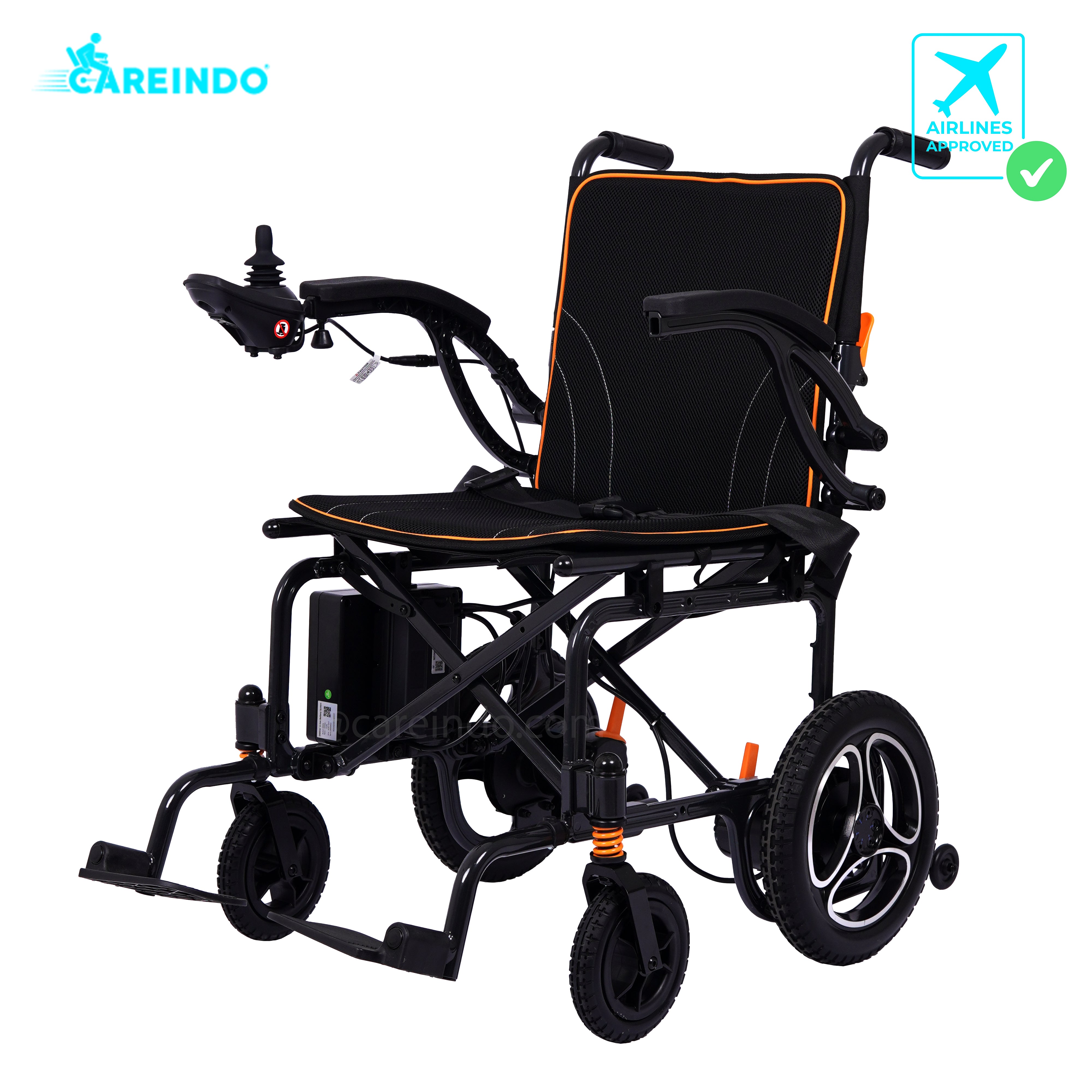 Kursi Roda Elektrik Careindo N5519 Black Tampak Samping utama roda velg racing