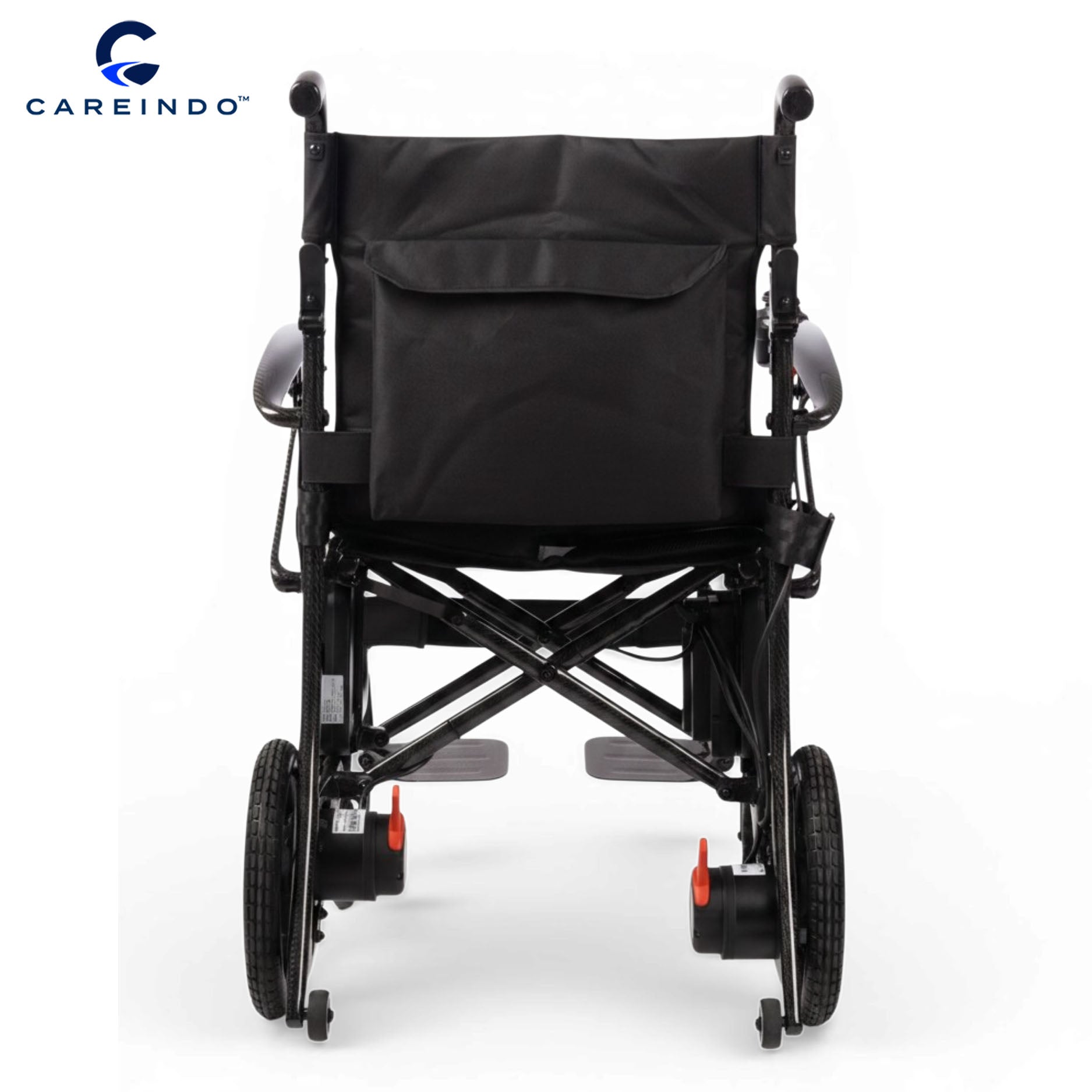 Kursi roda elektrik carbon fiber Careindo arm tampak belakang