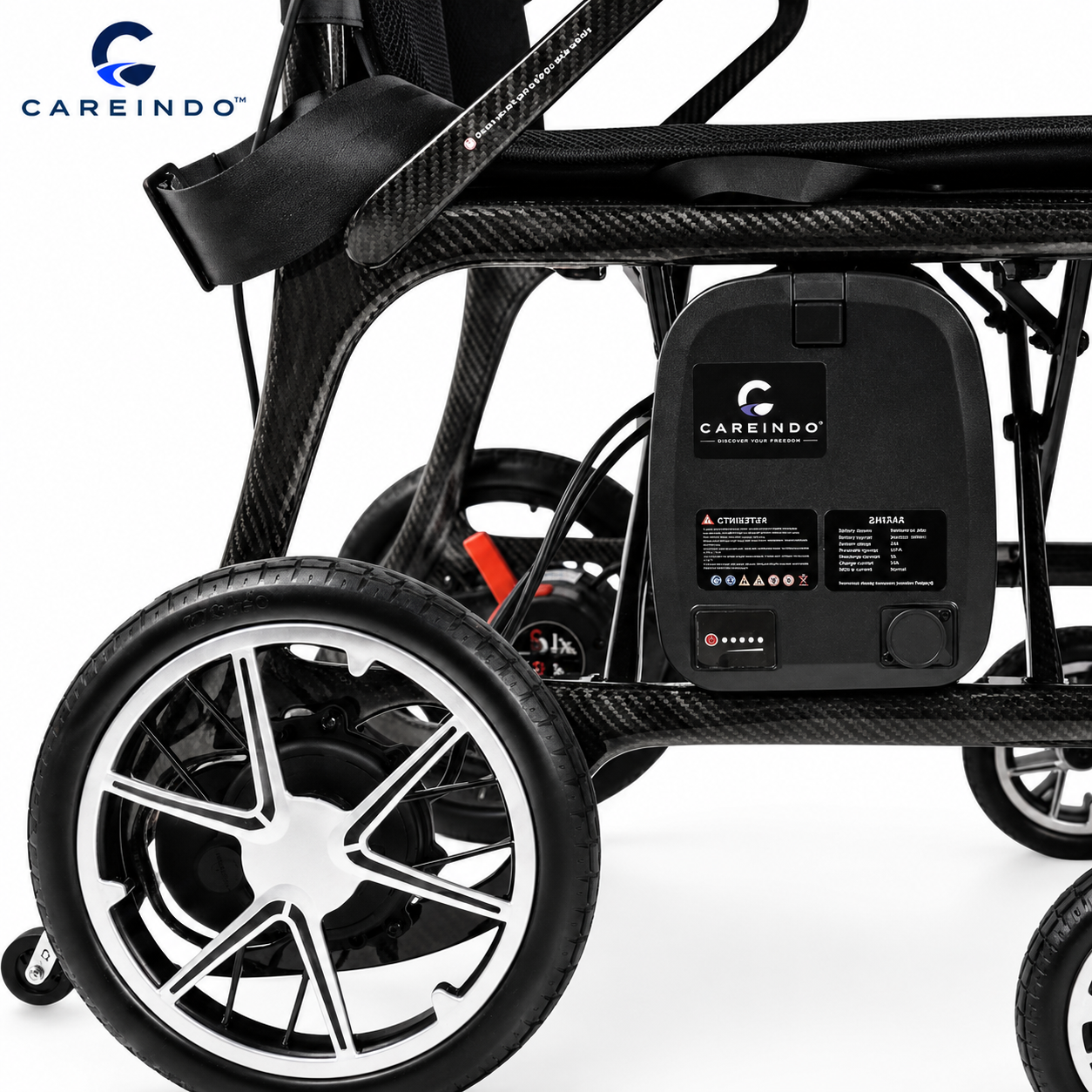 Kursi roda elektrik carbon fiber Careindo roda belakang
