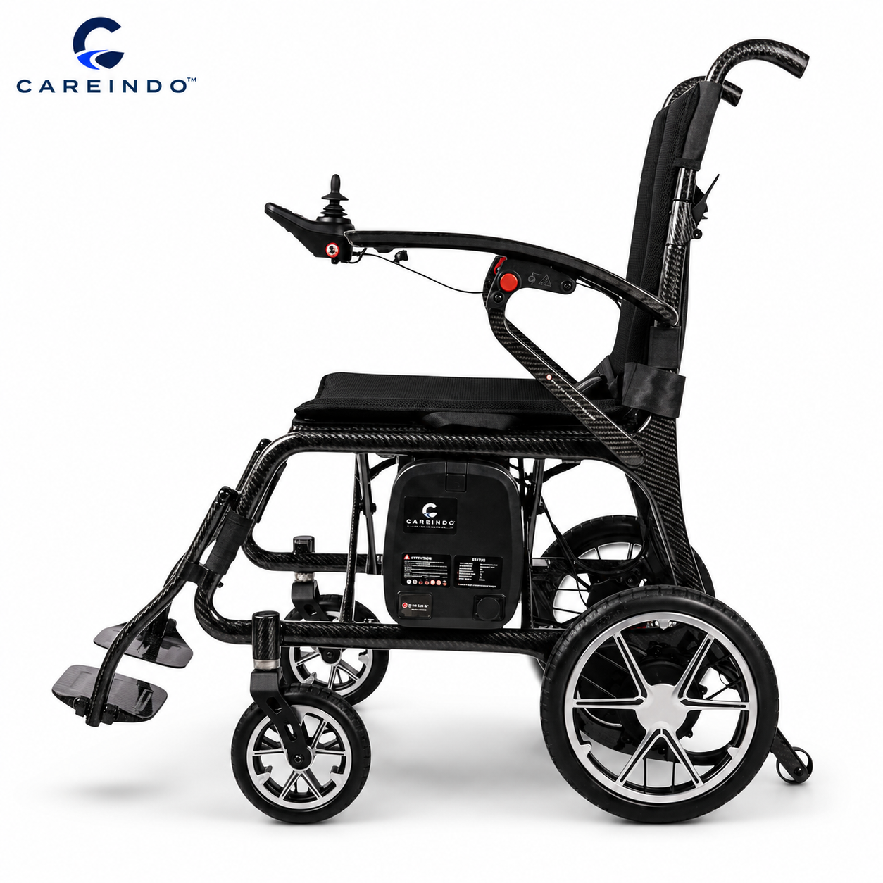 Kursi roda elektrik carbon fiber Careindo tampak samping