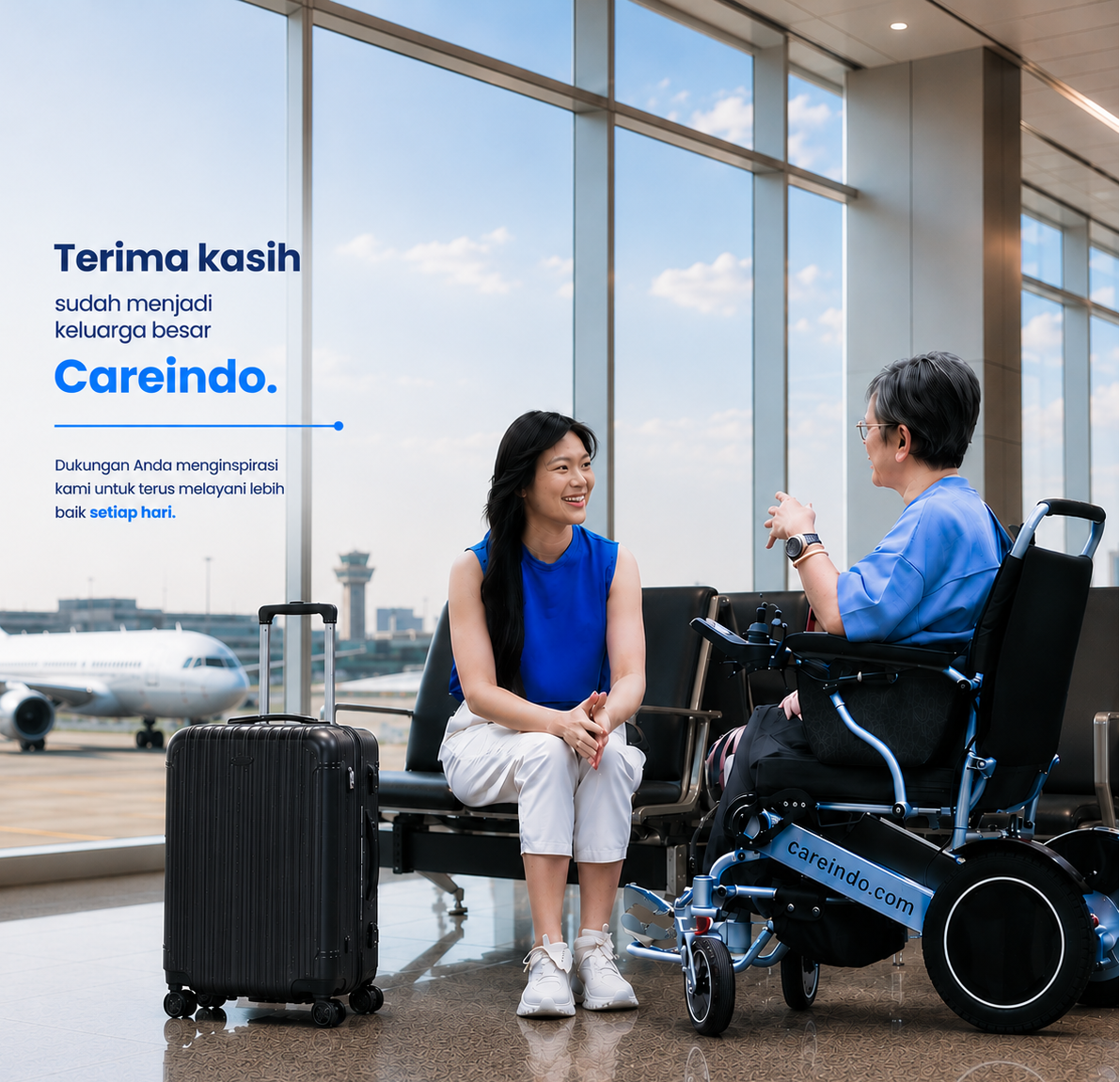 anak ibu traveling kursi roda elektrik careindo airport