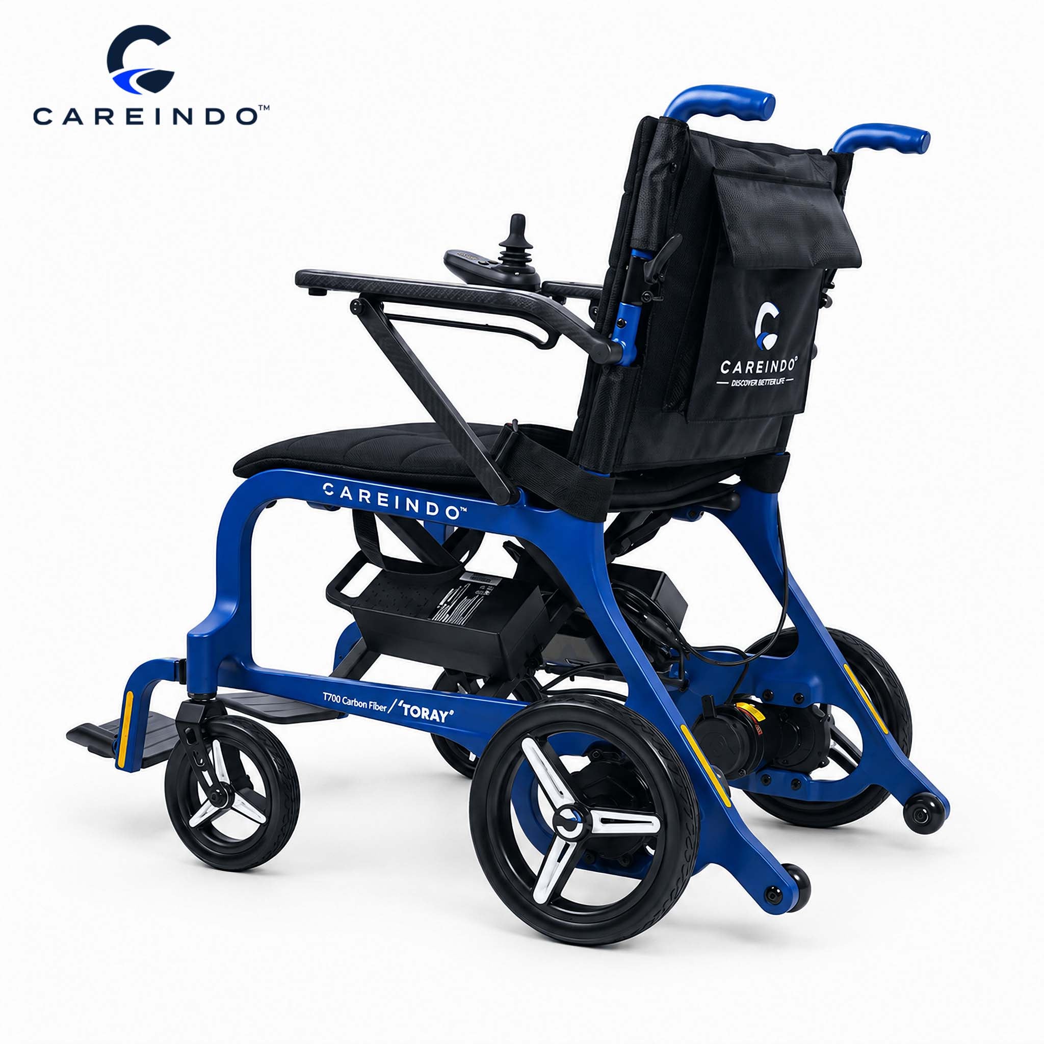 Kursi Roda Elektrik Carbon Fiber Careindo Aero Prime One Royal Blue – Sangat Ringan, Bisa Dibawa Pesawat