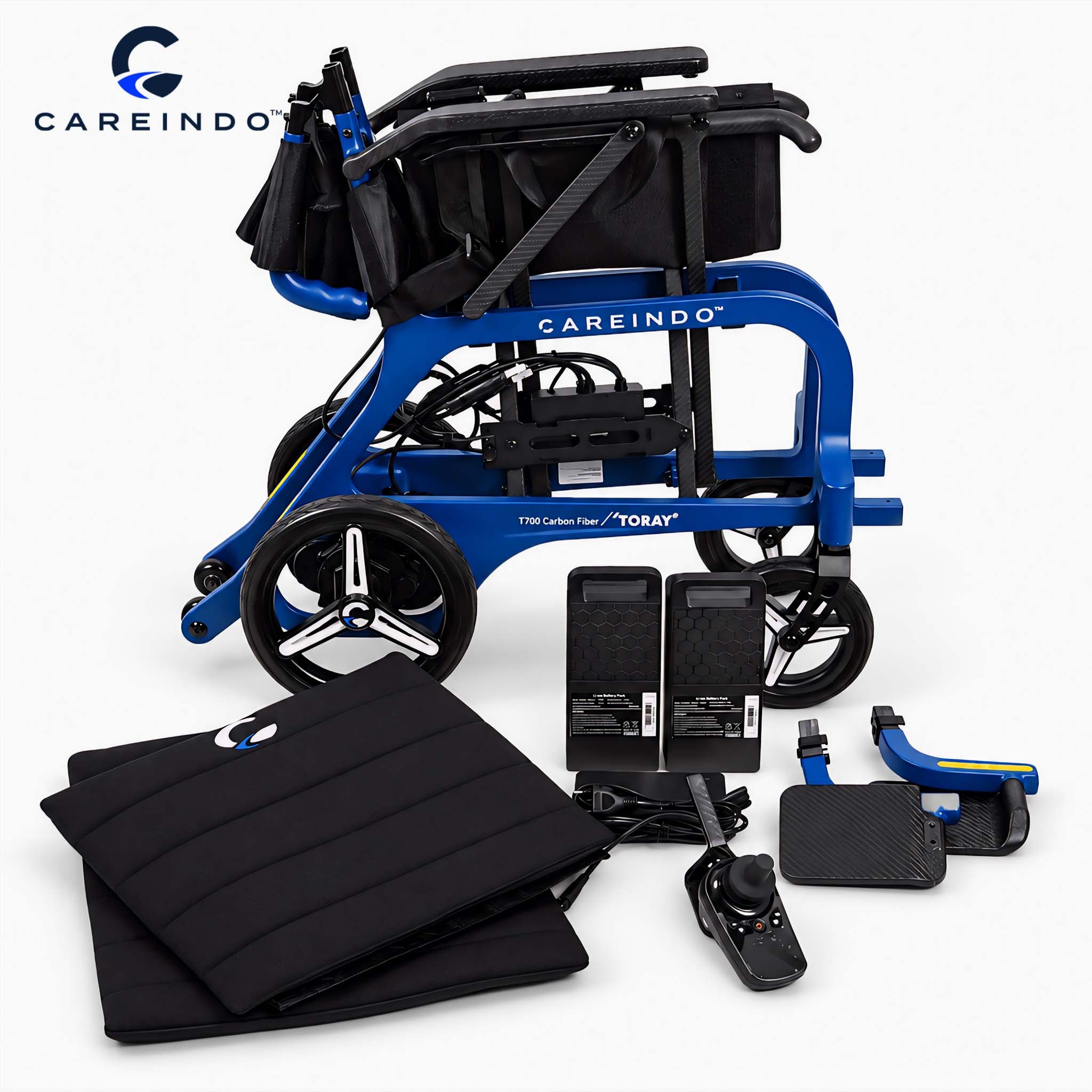 Kursi Roda Elektrik Carbon Fiber Careindo Aero Prime One Royal Blue – Sangat Ringan, Bisa Dibawa Pesawat