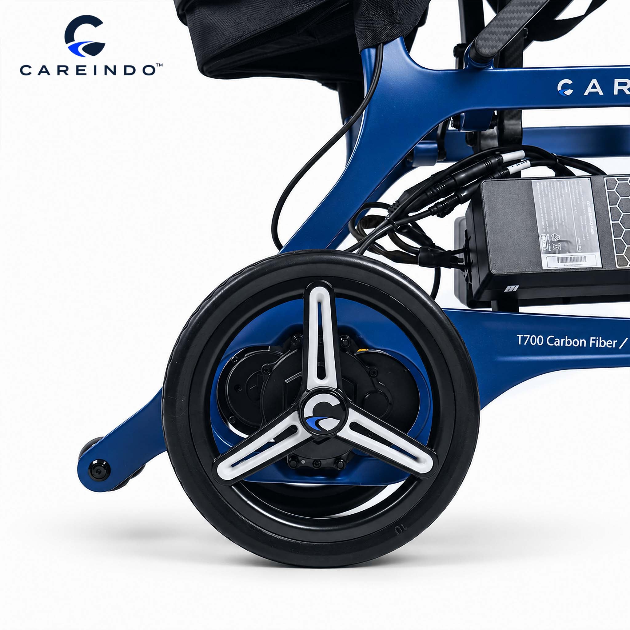 Kursi Roda Elektrik Carbon Fiber Careindo Aero Prime One Royal Blue – Sangat Ringan, Bisa Dibawa Pesawat