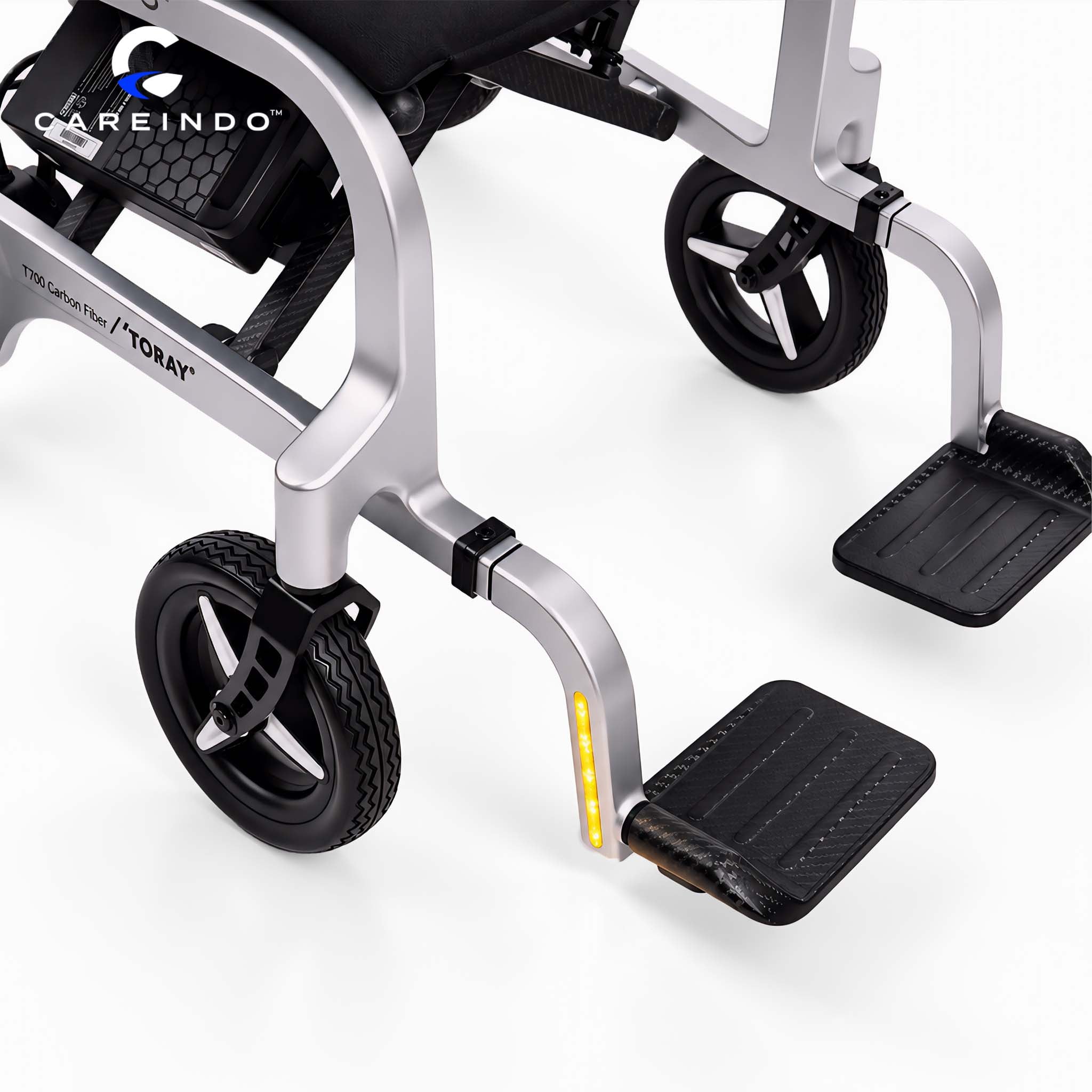 Kursi Roda Elektrik Carbon Fiber Careindo Aero Prime One Titanium Silver – Sangat Ringan, Bisa Dibawa Pesawat