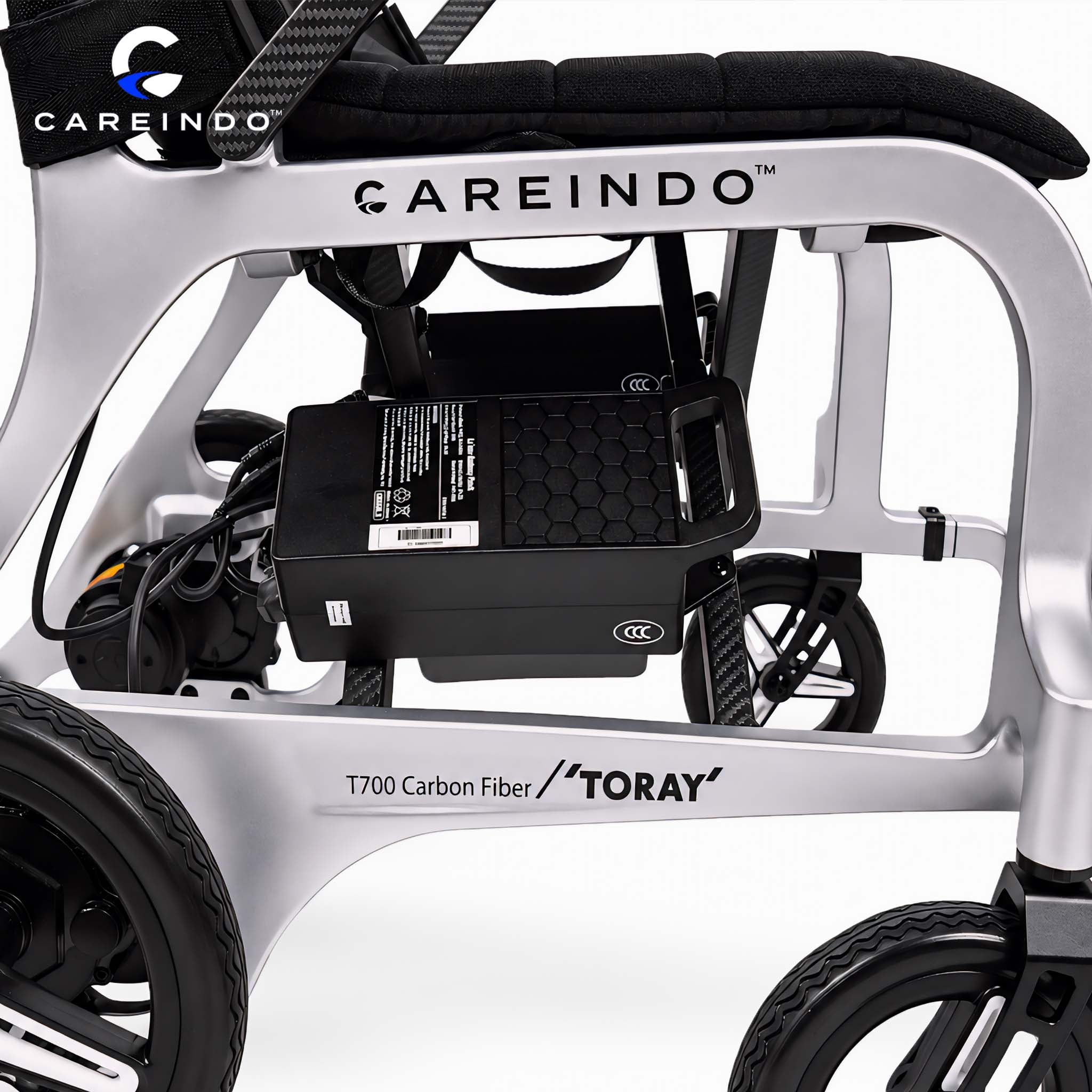 Kursi Roda Elektrik Carbon Fiber Careindo Aero Prime One Titanium Silver – Sangat Ringan, Bisa Dibawa Pesawat