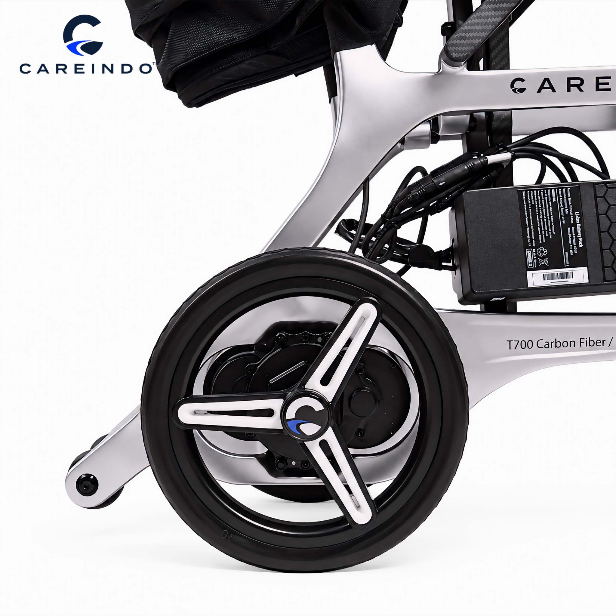 Kursi Roda Elektrik Carbon Fiber Careindo Aero Prime One Titanium Silver – Sangat Ringan, Bisa Dibawa Pesawat