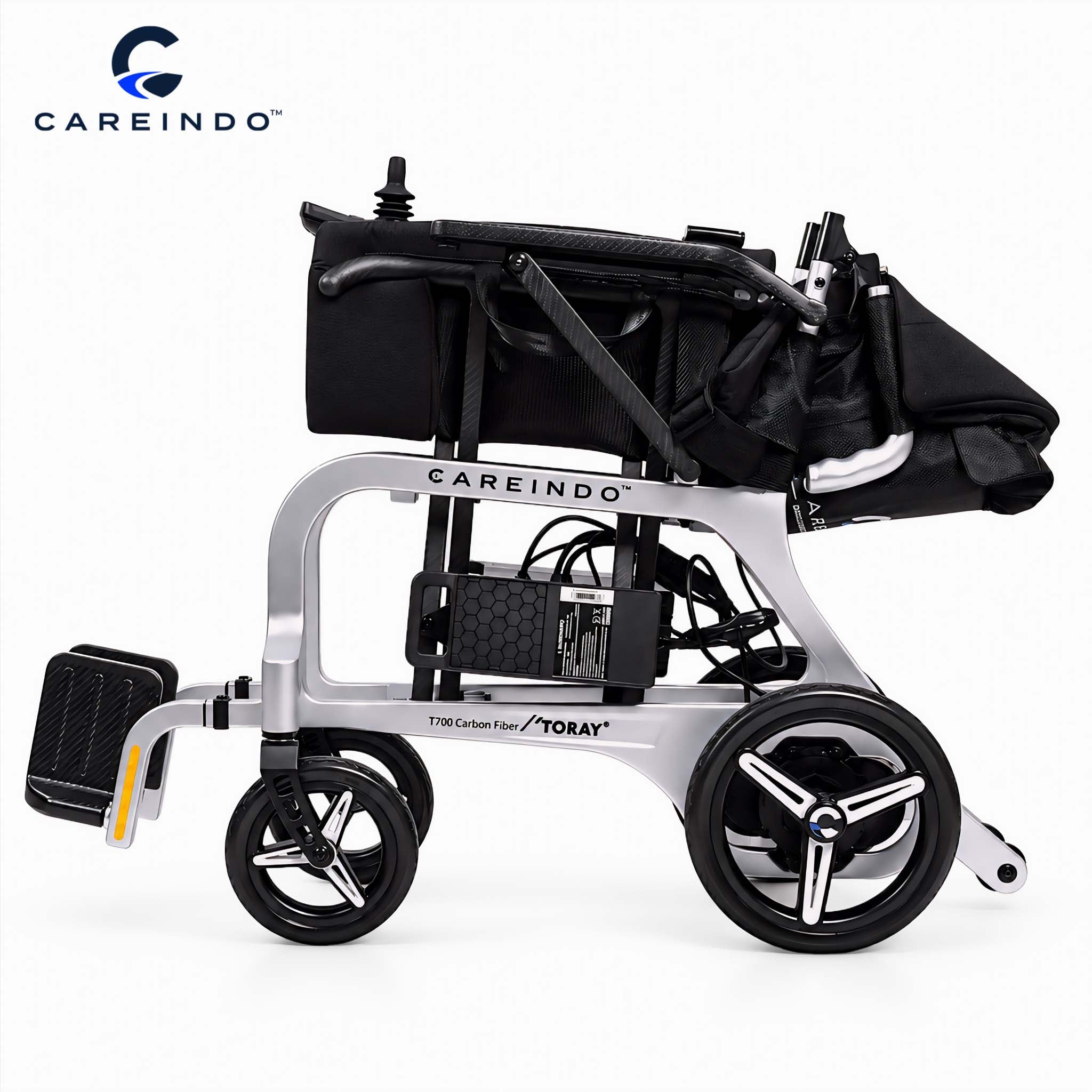 Kursi Roda Elektrik Carbon Fiber Careindo Aero Prime One Titanium Silver – Sangat Ringan, Bisa Dibawa Pesawat