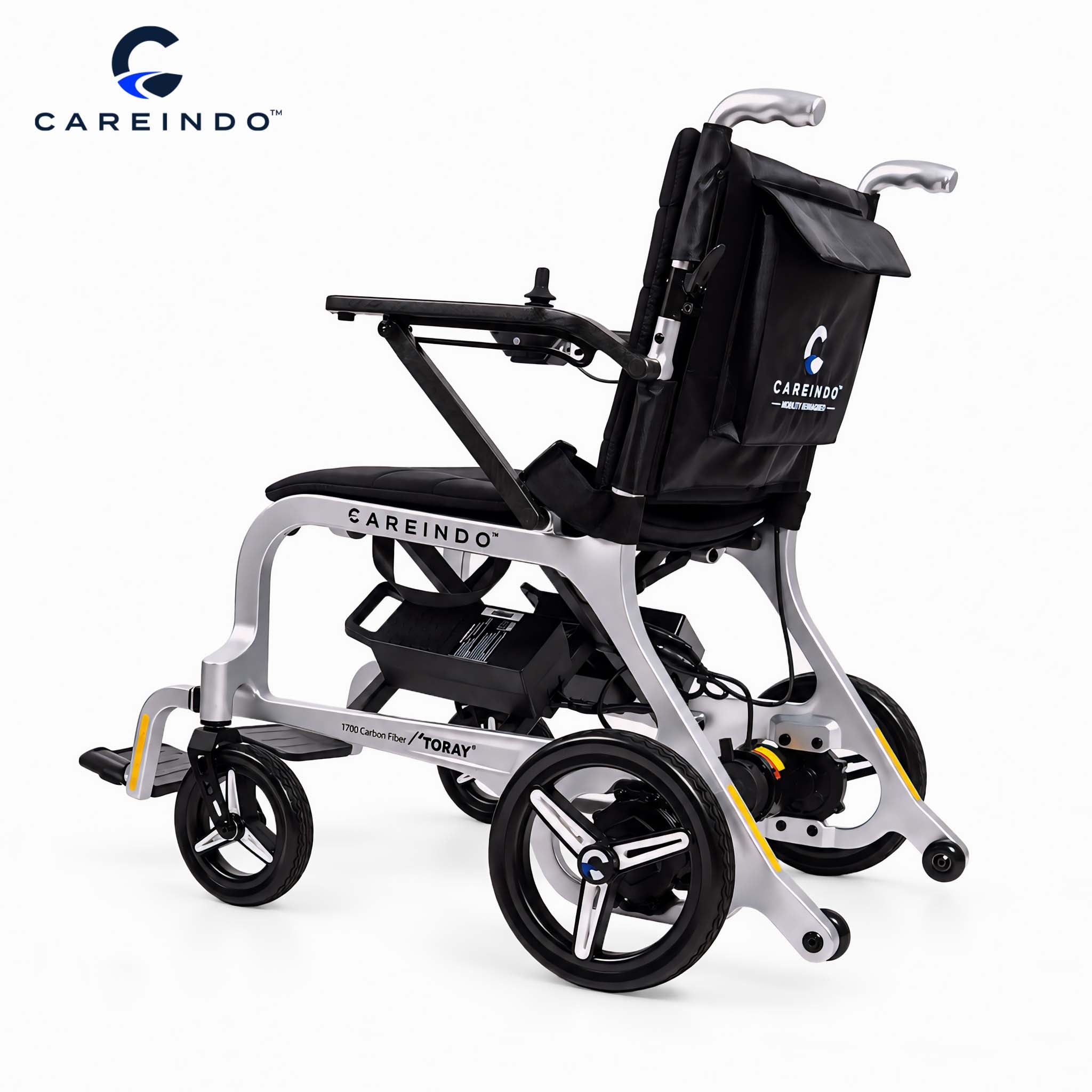 Kursi Roda Elektrik Carbon Fiber Careindo Aero Prime One Titanium Silver – Sangat Ringan, Bisa Dibawa Pesawat