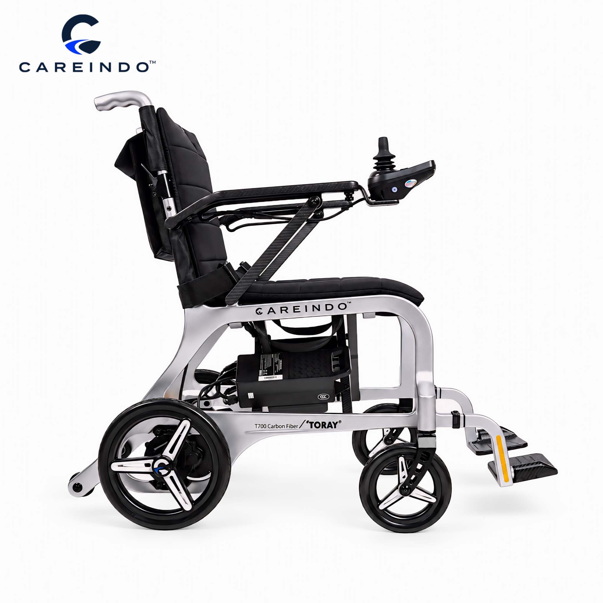 Kursi Roda Elektrik Carbon Fiber Careindo Aero Prime One Titanium Silver – Sangat Ringan, Bisa Dibawa Pesawat