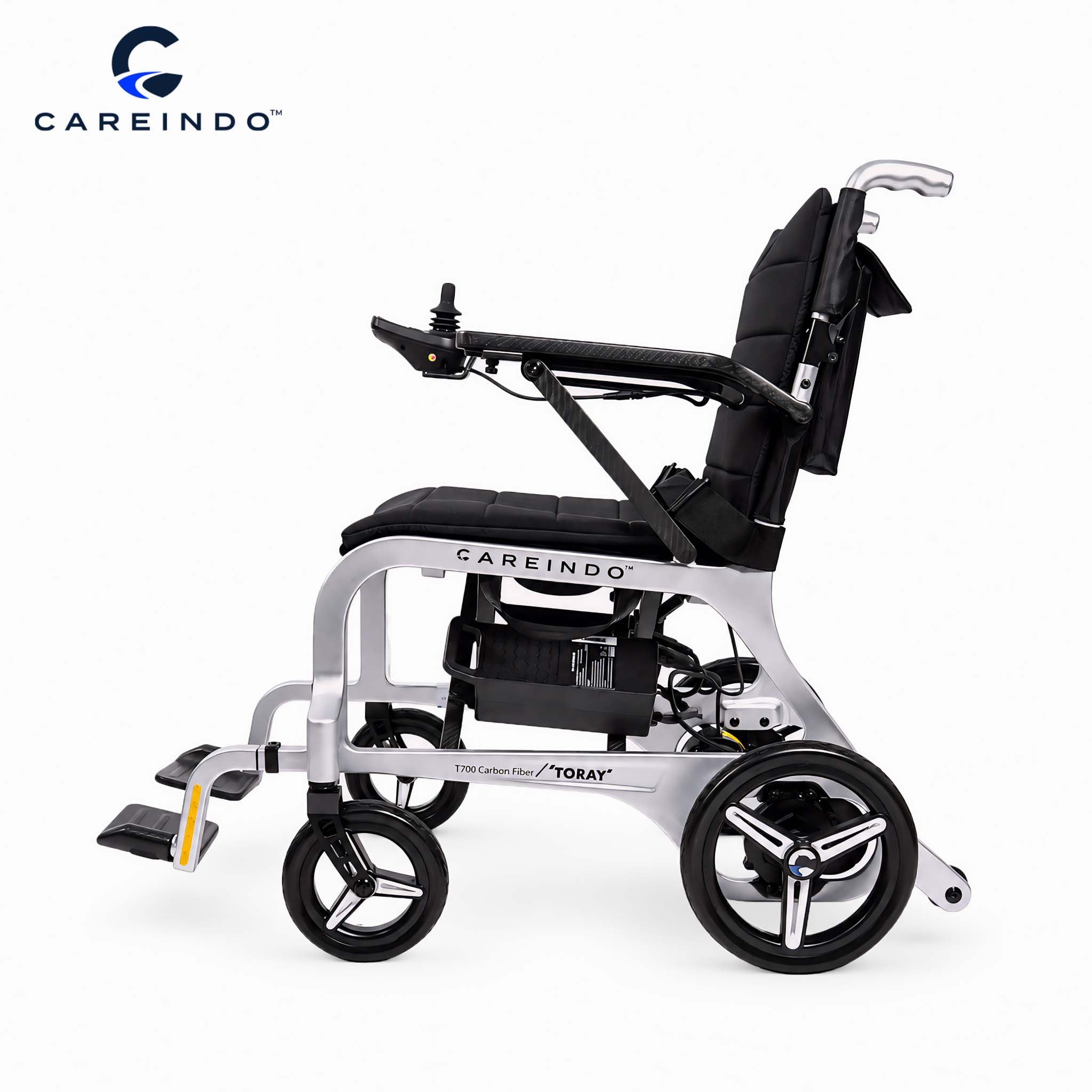 Kursi Roda Elektrik Carbon Fiber Careindo Aero Prime One Titanium Silver – Sangat Ringan, Bisa Dibawa Pesawat