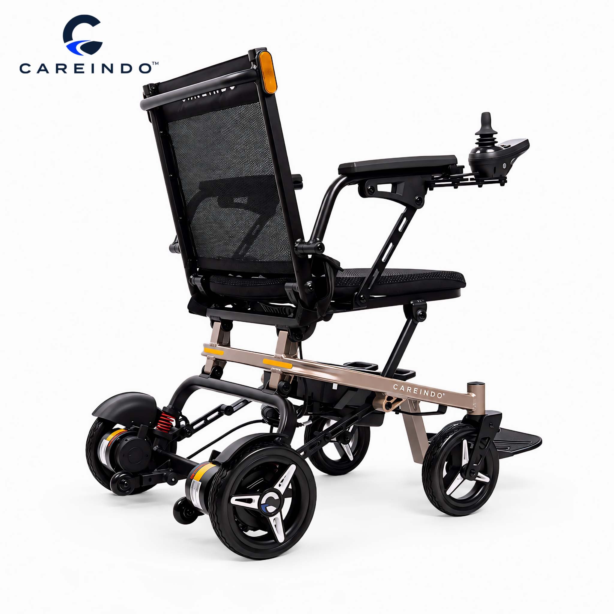 Kursi Roda Elektrik Magnesium Careindo Terra Mag One Champagne Gold – Sangat Ringan, Ringkas, All Terrain, Outdoor, Indoor, Bisa Dibawa Pesawat