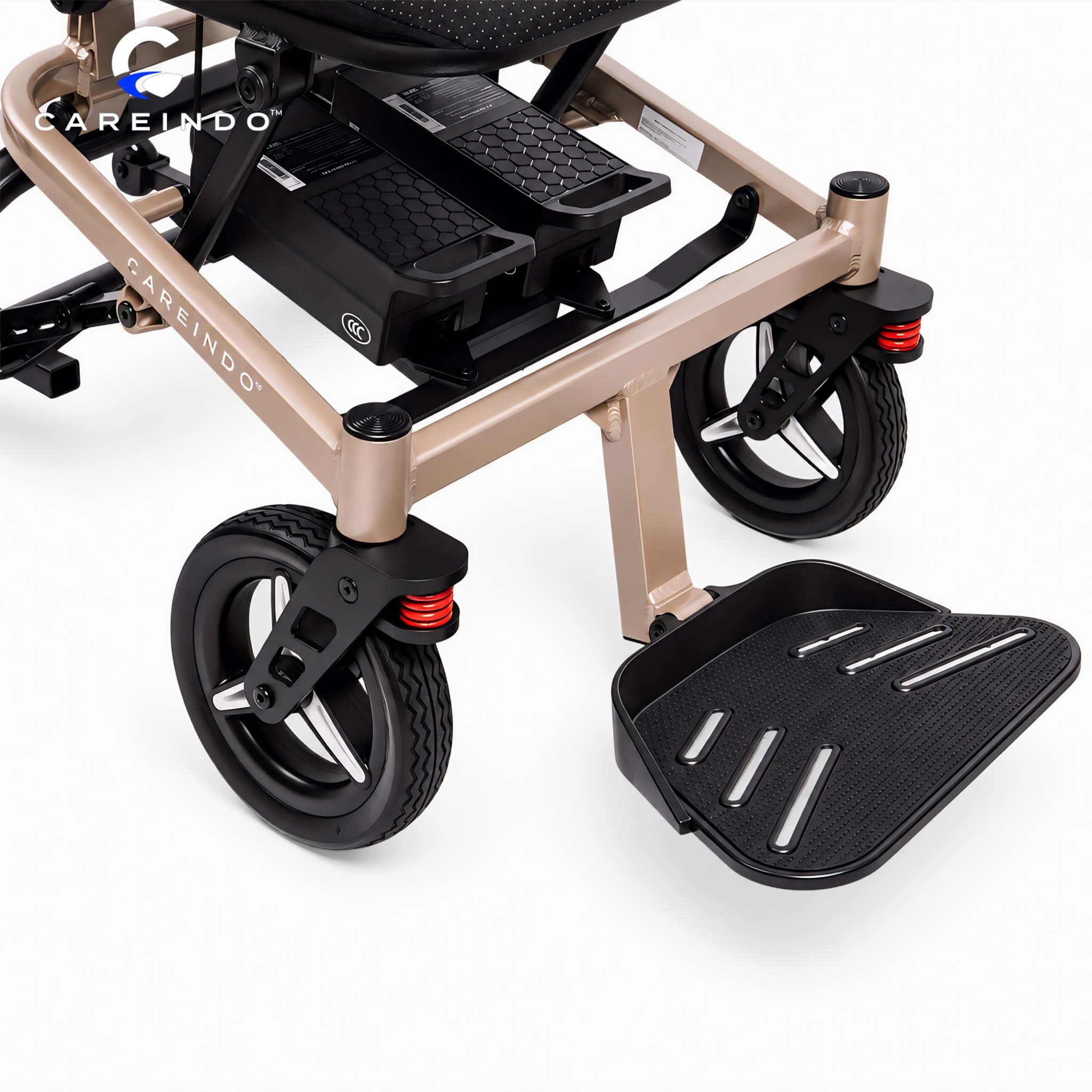 Kursi Roda Elektrik Magnesium Careindo Terra Mag One Champagne Gold – Sangat Ringan, Ringkas, All Terrain, Outdoor, Indoor, Bisa Dibawa Pesawat