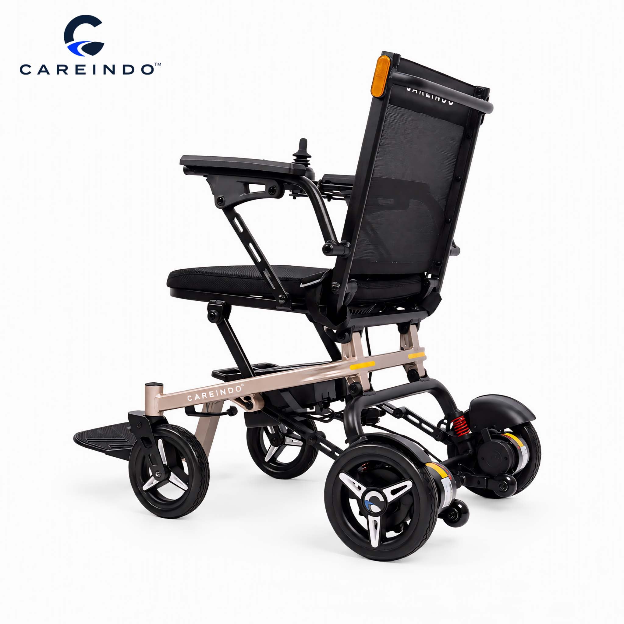 Kursi Roda Elektrik Magnesium Careindo Terra Mag One Champagne Gold – Sangat Ringan, Ringkas, All Terrain, Outdoor, Indoor, Bisa Dibawa Pesawat