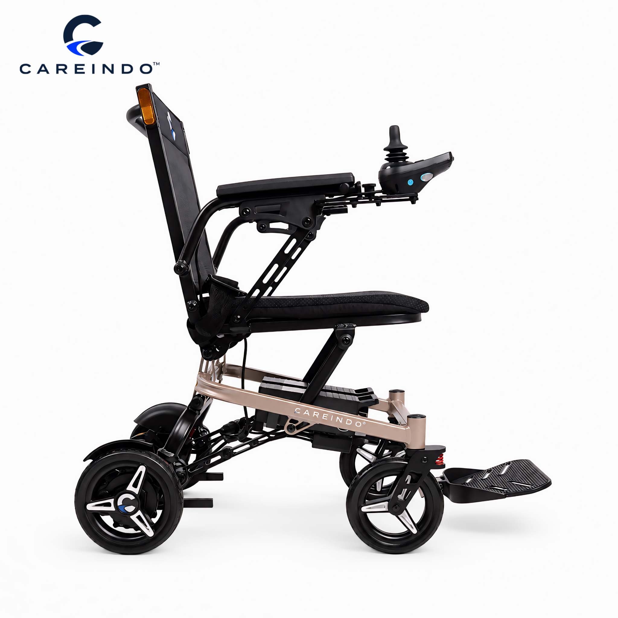 Kursi Roda Elektrik Magnesium Careindo Terra Mag One Champagne Gold – Sangat Ringan, Ringkas, All Terrain, Outdoor, Indoor, Bisa Dibawa Pesawat