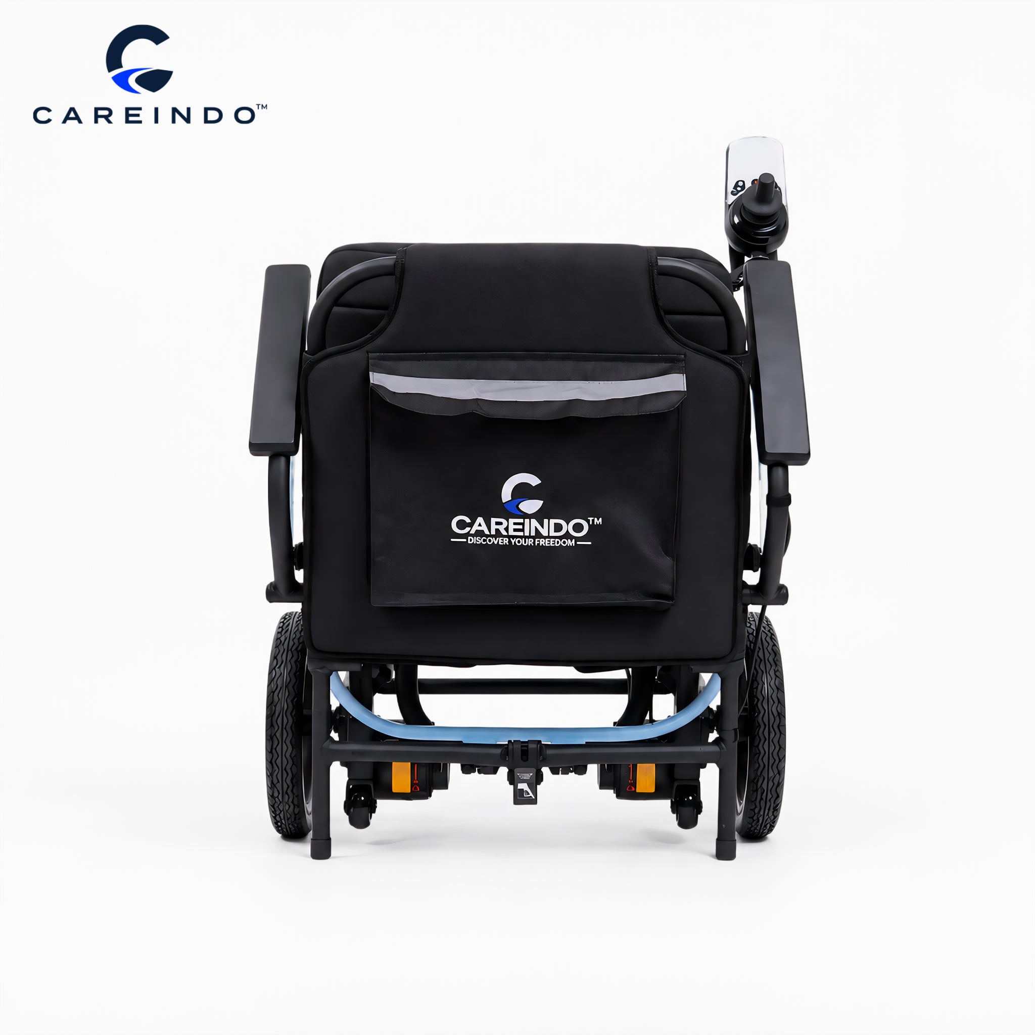 Kursi roda elektrik ringan Careindo Terra One Ice Blue Lipat Mudah