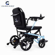 Kursi roda elektrik ringan Careindo Terra One Ice Blue Tampak Belakang Samping