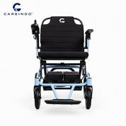 Kursi roda elektrik ringan Careindo Terra One Ice Blue Tampak Depan