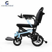 Kursi roda elektrik ringan Careindo Terra One Ice Blue Tampak Samping