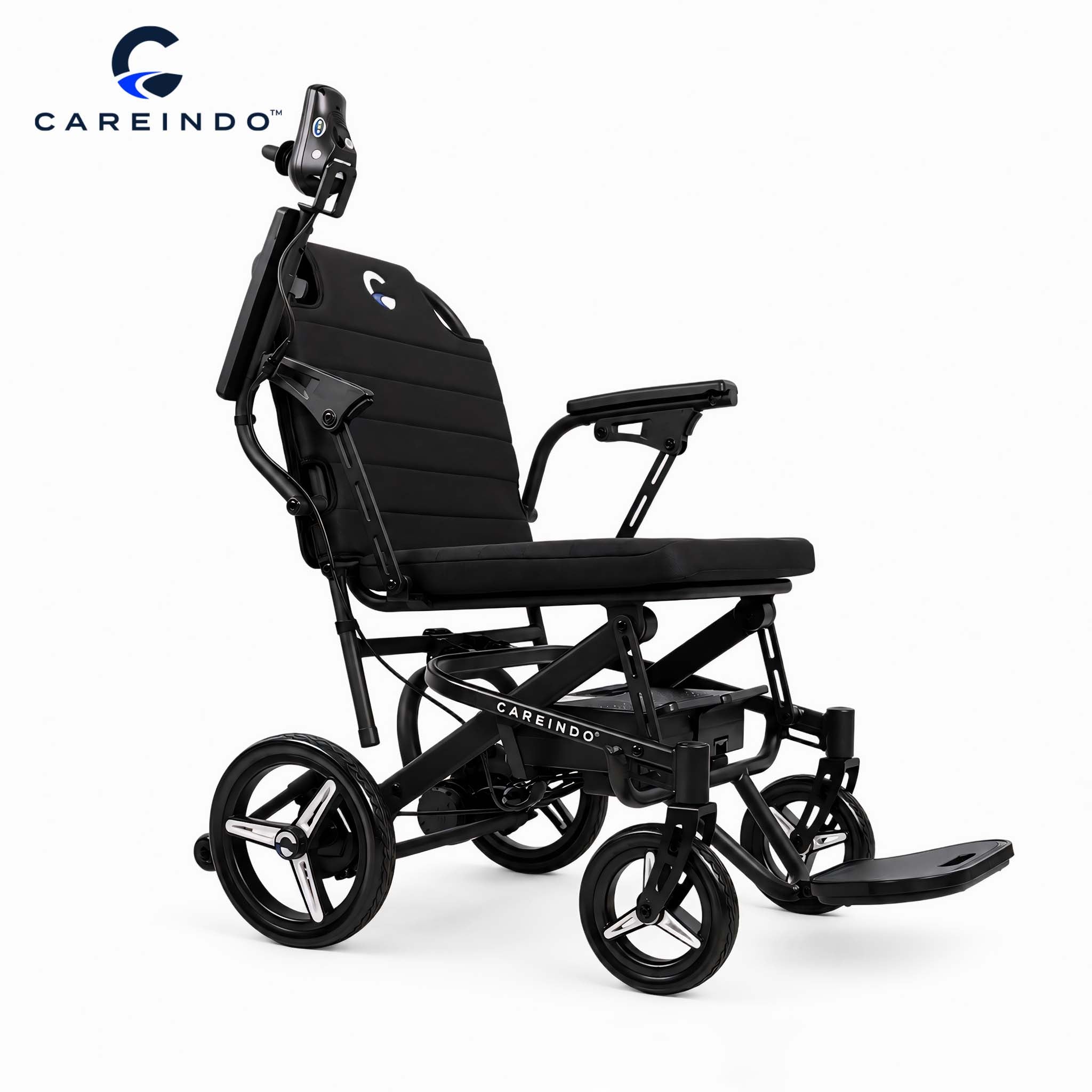 Kursi Roda Elektrik Aluminium Careindo Terra One Obsidian Black – Sangat Ringan, Lipat, All Terrain, Outdoor, Indoor, Bisa Dibawa Pesawat
