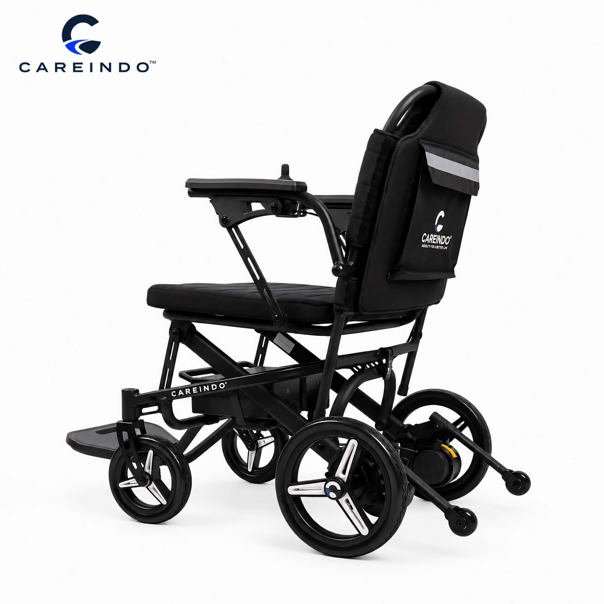 Kursi Roda Elektrik Aluminium Careindo Terra One Obsidian Black – Sangat Ringan, Lipat, All Terrain, Outdoor, Indoor, Bisa Dibawa Pesawat
