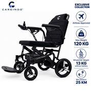 Kursi Roda Elektrik Aluminium Careindo Terra One Obsidian Black – Sangat Ringan, Lipat, All Terrain, Outdoor, Indoor, Bisa Dibawa Pesawat