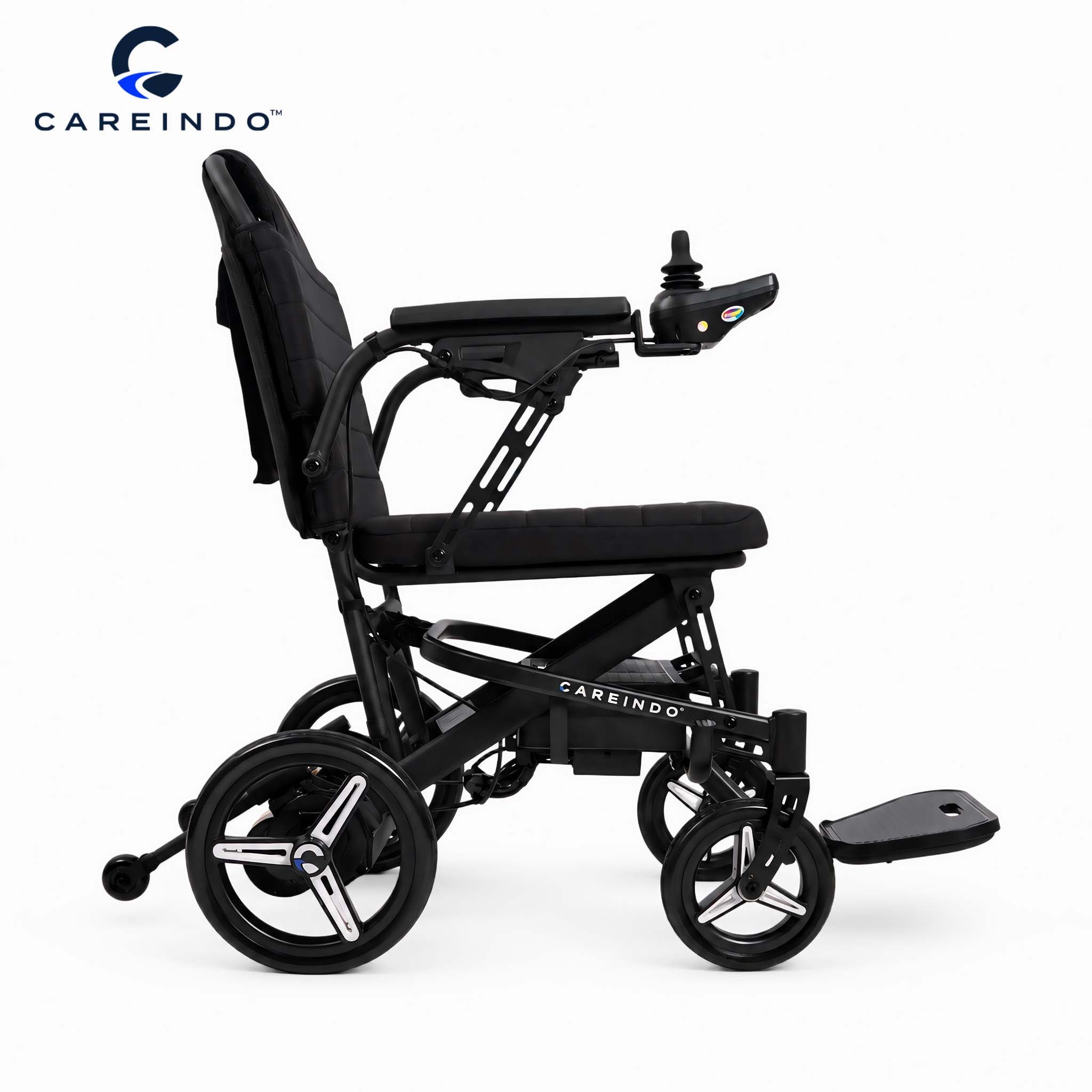 Kursi Roda Elektrik Aluminium Careindo Terra One Obsidian Black – Sangat Ringan, Lipat, All Terrain, Outdoor, Indoor, Bisa Dibawa Pesawat