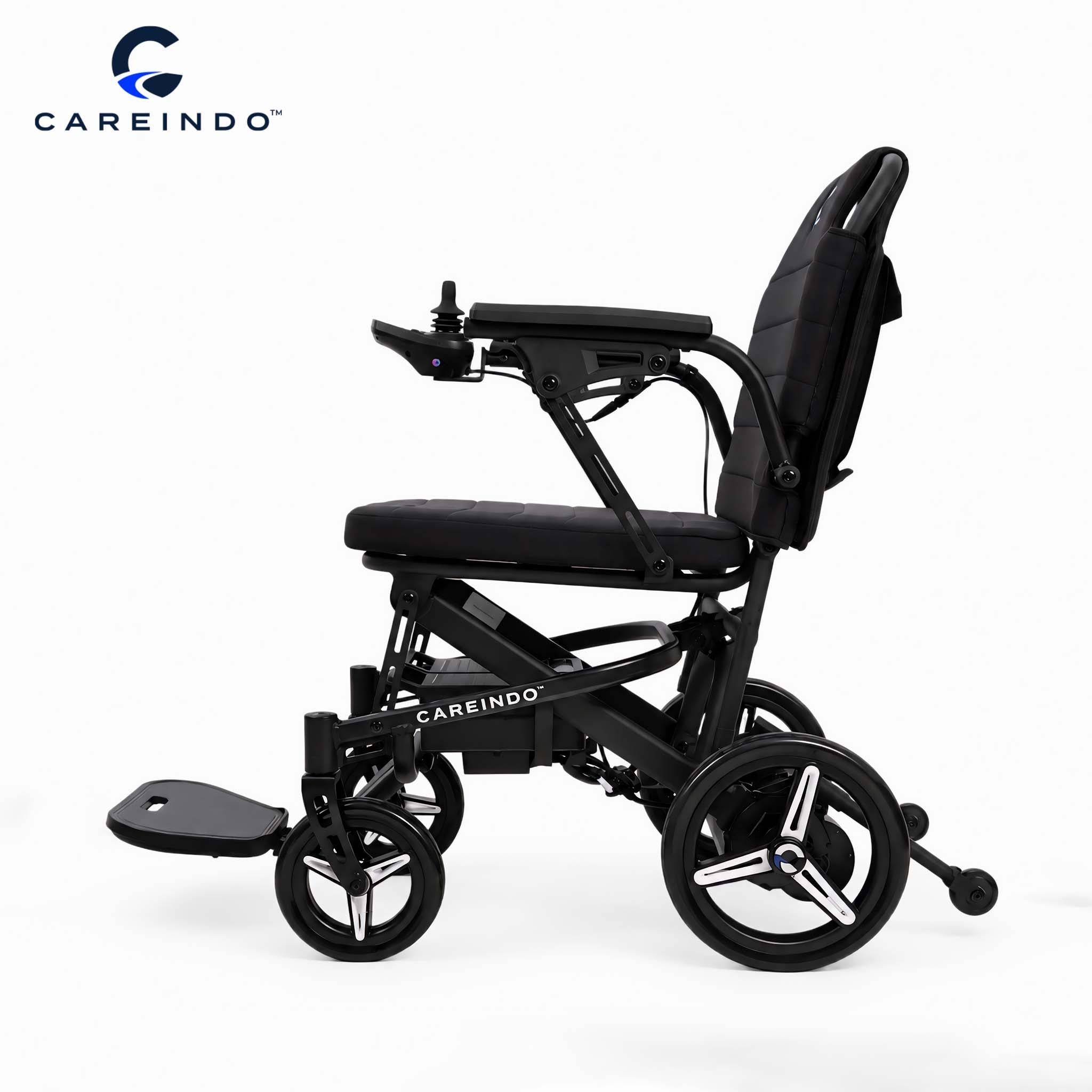 Kursi Roda Elektrik Aluminium Careindo Terra One Obsidian Black – Sangat Ringan, Lipat, All Terrain, Outdoor, Indoor, Bisa Dibawa Pesawat