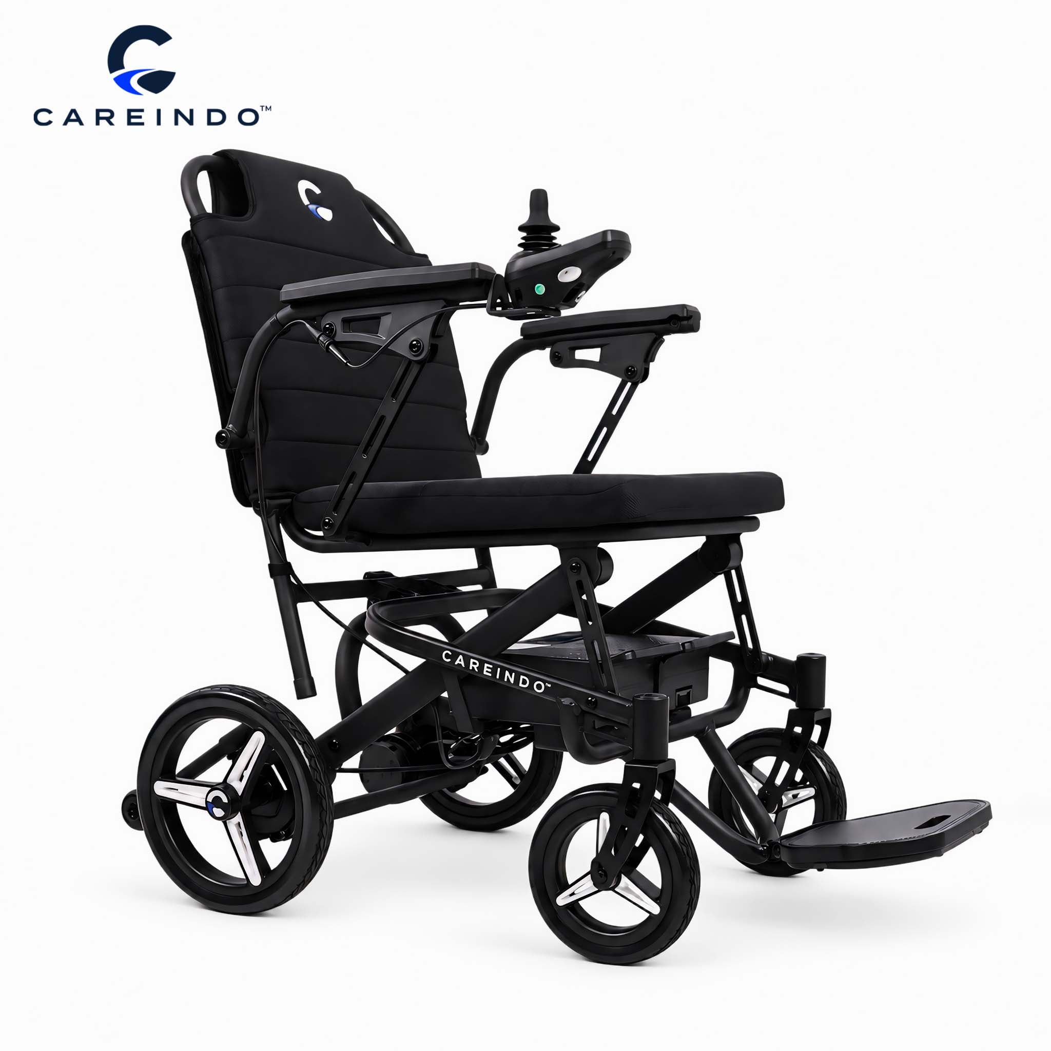 Kursi Roda Elektrik Aluminium Careindo Terra One Obsidian Black – Sangat Ringan, Lipat, All Terrain, Outdoor, Indoor, Bisa Dibawa Pesawat