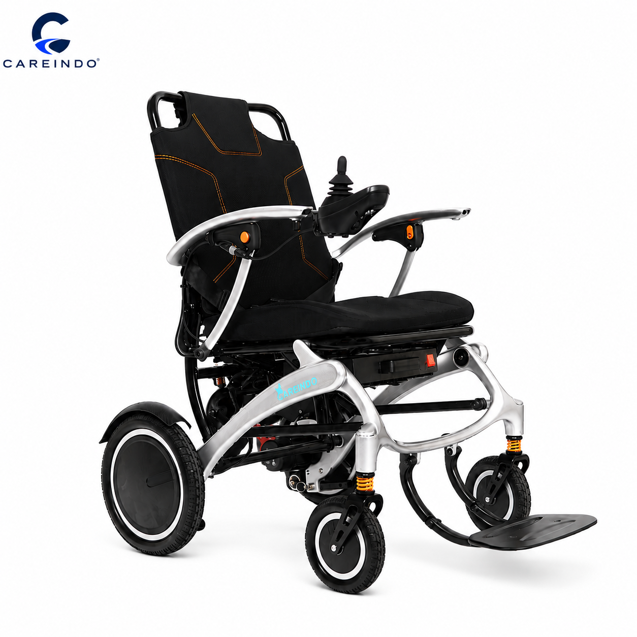Kursi roda elektrik Terra Pro berbahan aluminium dan carbon fiber dengan tampilan modern