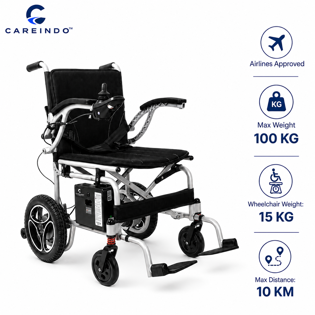 Kursi roda elektrik lipat N5519 Aluminium tampak depan